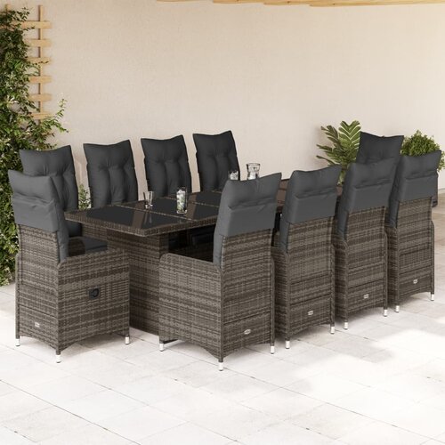 vidaXL 11-dijelni vrtni bistro set od poliratana s jastucima sivi Cijene
