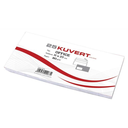  Kuverta amerikanka, 230 x 110 mm, z levim okencem, 25 kosov, 80 g, bela Slike