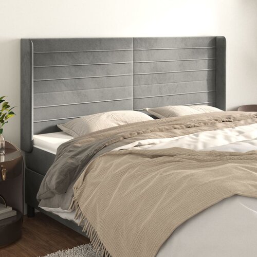 VidaXL Uzglavlje s u&amp;scaron;ima svjetlosivo 183x16x118/128 cm bar&amp;scaron;unasto Slike