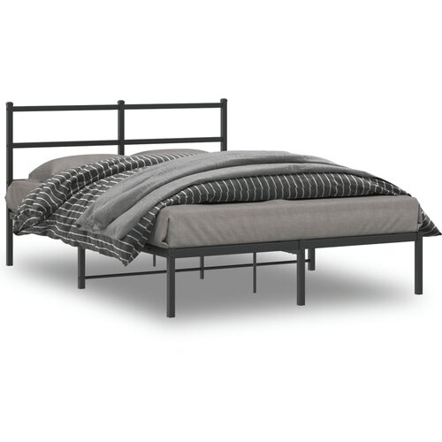VidaXL Kovinski posteljni okvir z vzglavjem črn 135x190 cm Slike