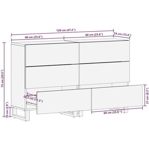  Komoda 2 kosa 60x34x75 cm trden mangov les Slike