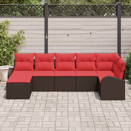  Set sofe 7 kom. Smeđa i crvena poliratan 289 x 124 x 85 cm Slike