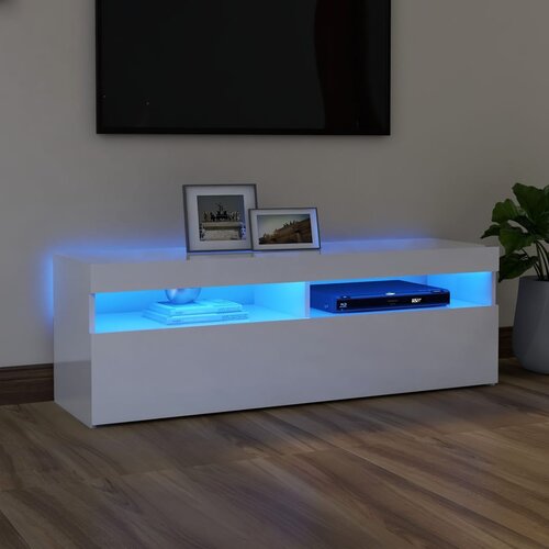 vidaXL TV omarica z LED lučkami visok sijaj bela 120x35x40 cm Cene