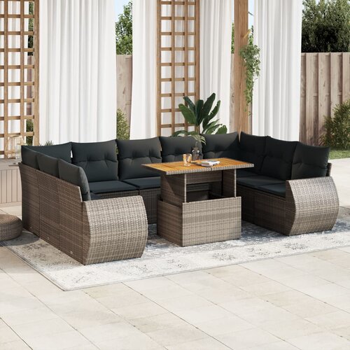 vidaXL 10-dijelni set vrtnih sofa od poliratana s jastucima sivi Cijene