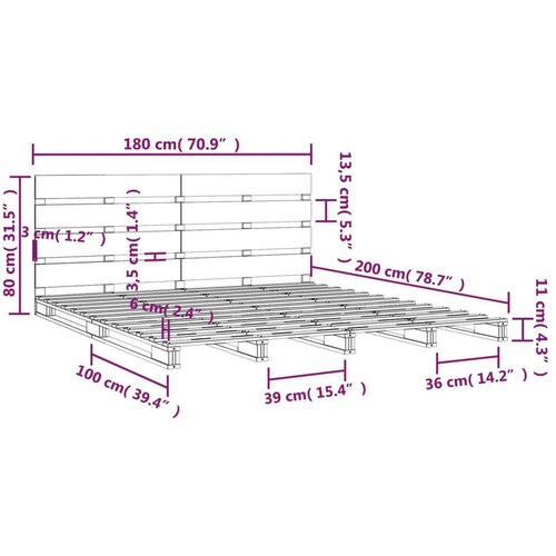  Okvir za krevet od borovine bijela 180x200 cm 6FT veliki bračni Slike