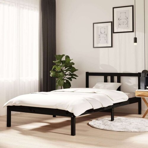  Posteljni okvir črn iz trdnega lesa 100x200 cm, (20647804) Slike