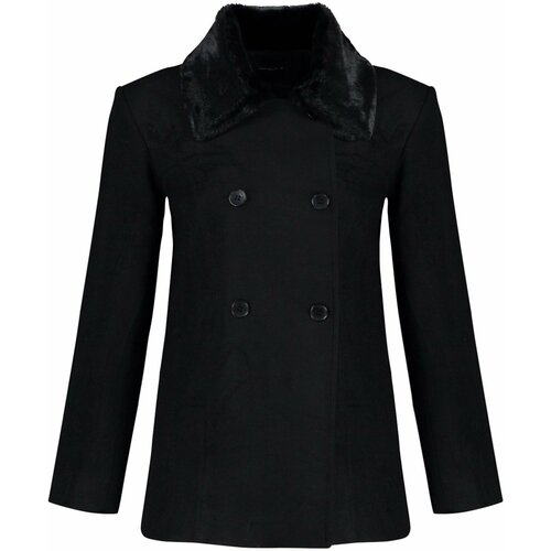 Trendyol Black Fur Collar Detailed Woolen Cachet Coat Cene