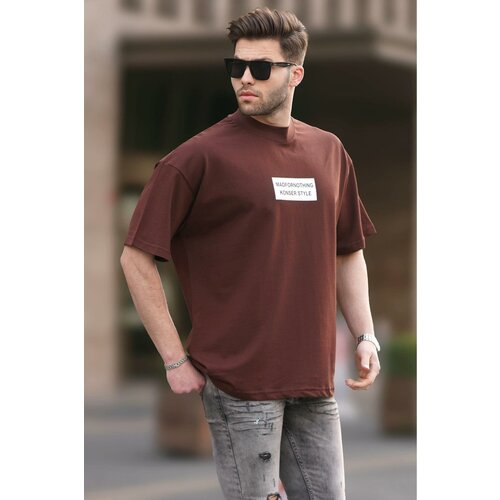 Madmext Brown False Stand Collar Oversize Men's T-Shirt 7005 Slike