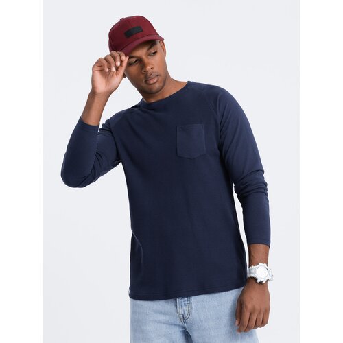 Ombre Men&amp;#039;s longsleeve with &amp;quot;waffle&amp;quot; texture - dark blue Slike