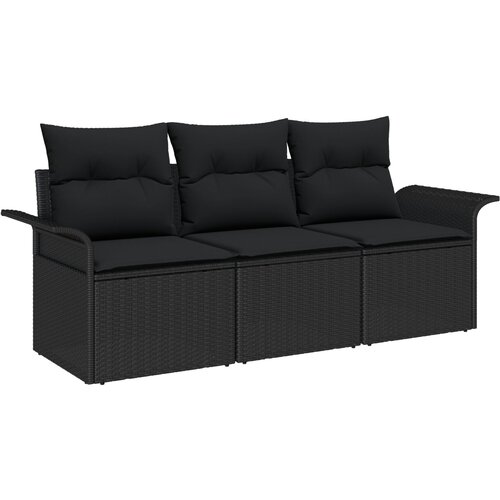 vidaXL 3-delni vrtni kavč set z blazinami črn poly ratan, (22093995) Cene
