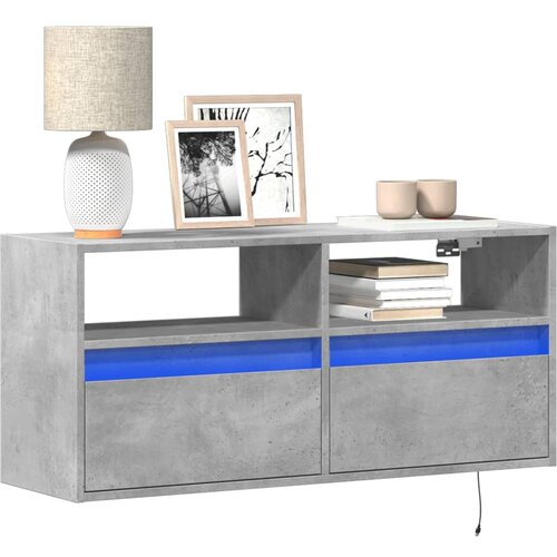 VidaXL Stenska TV omarica z LED lučkami betonsko siva 100x31x45 cm Slike