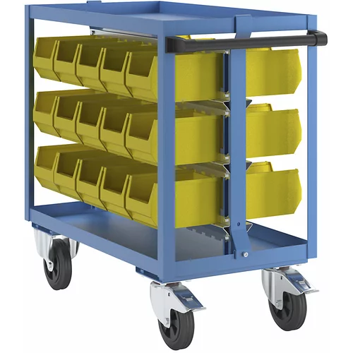 eurokraft pro Pomožni montažni voziček, 30 odprtih skladiščnih posod iz PE, nosilnost 250 kg