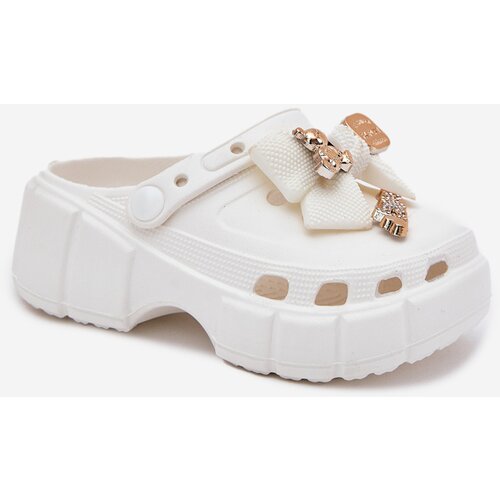 Boto Girls Foam Slippers With Bow And Decorations White Selvana Cene