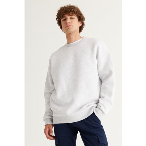 AC&Co / Altınyıldız Classics Men's Snow Melange Oversize Fit Wide Cut Cotton Fleece Inner 3 Thread Crew Neck Sweatshirt Slike