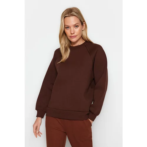 Trendyol Dark Brown Relaxed/Comfortable fit Basic Raglan Sleeve Crew Neck Knitted Sweatshirt