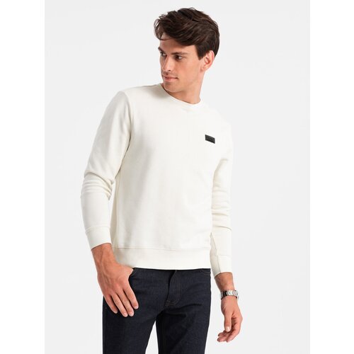 Ombre Men's non-stretch sweatshirt with metal pin - cream Cene