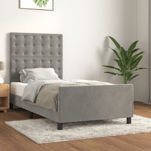 The Living Store Posteljni okvir z vzglavjem svetlo siv 90x200 cm žamet - Posteljni Okvir Z Vzglavjem, (21438670) Cene
