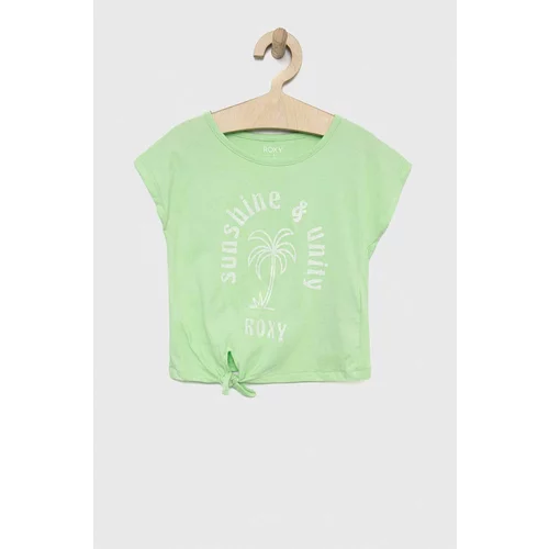 Roxy Otroška bombažna kratka majica zelena barva