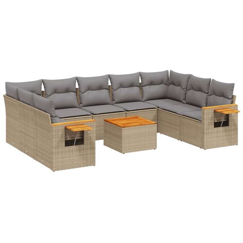  10-dijelni set vrtnih sofa s jastucima bež od poliratana Slike