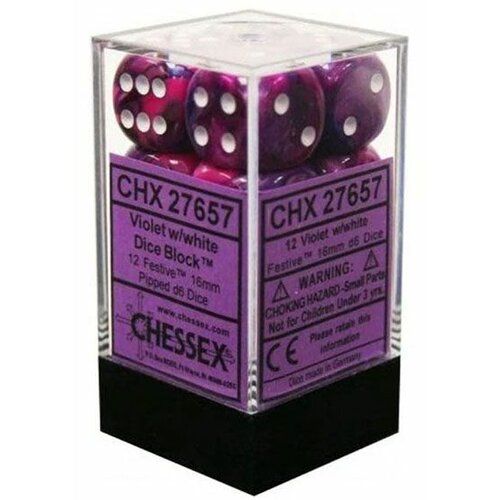 Chessex Kockice - Festive - Violet & White - Dice Block 16mm (12) Slike