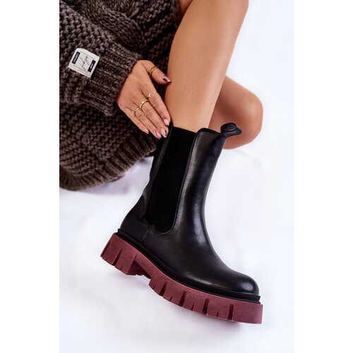 PE1 Women&amp;#039;s Worker Boots On The Platform Black and burgundy Aliana Slike