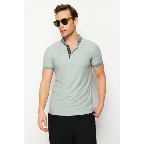 Trendyol Mint Men's Regular/Normal Cut Color Block Textured Polo Collar T-shirt Slike