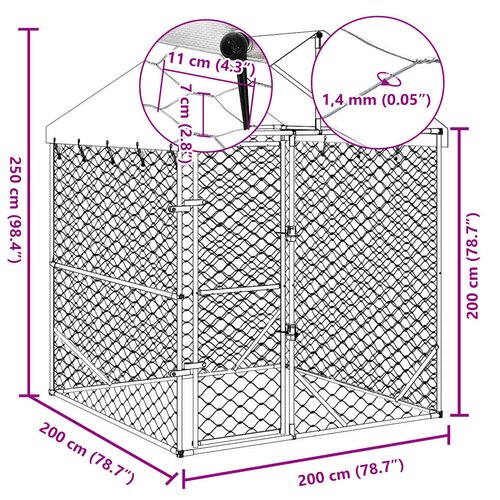  kavez za pse s krovom srebrni 2x2x2,5 m pocinčani čelik Slike