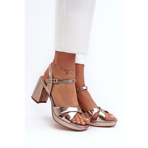EVENTO Women's Sandals with Chunky Heel Faux Leather Golden Jatine Cijene