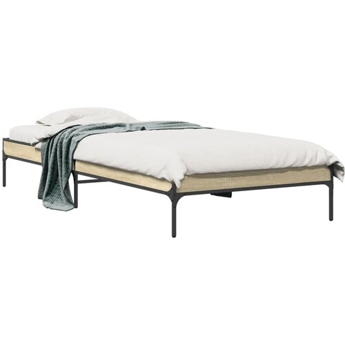  Okvir za krevet boja hrasta 100x200cm konstruirano drvo i metal Smeđa 100 x 200 cm Slike