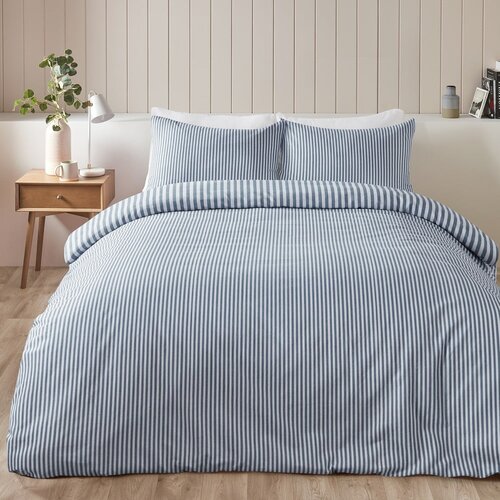Catherine Lansfield Modra flanelna posteljnina za zakonsko posteljo 200x200 cm Stripe &amp;ndash; Slike