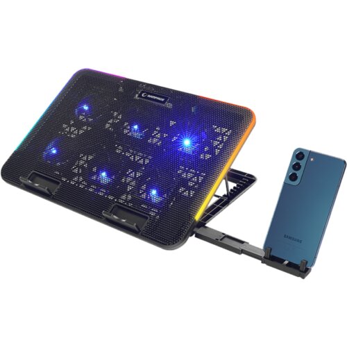  Postolje za notebook gaming Rampage SIXPOWER R9 6 Fan RGB Lighted Notebook Cooler with Phone Holder, 39394 Cene