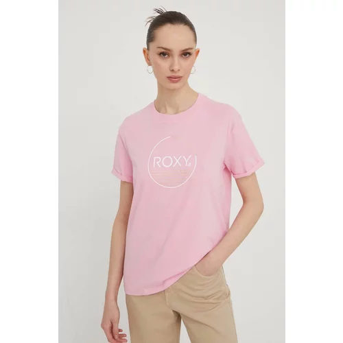 Roxy Bombažna kratka majica ženski, roza barva