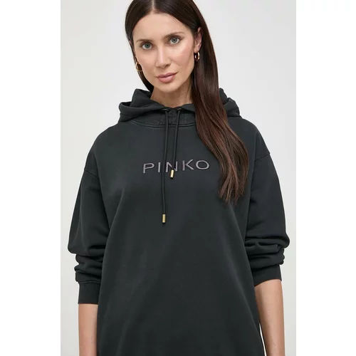 Pinko Bombažen pulover ženska, črna barva, s kapuco
