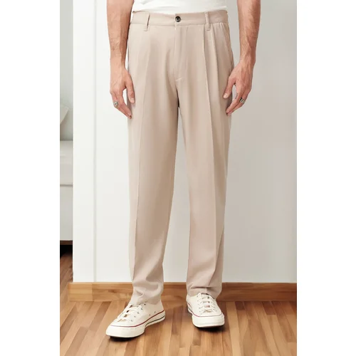 Trendyol Beige Pleated Classic Baggy Fit Fabric Trousers