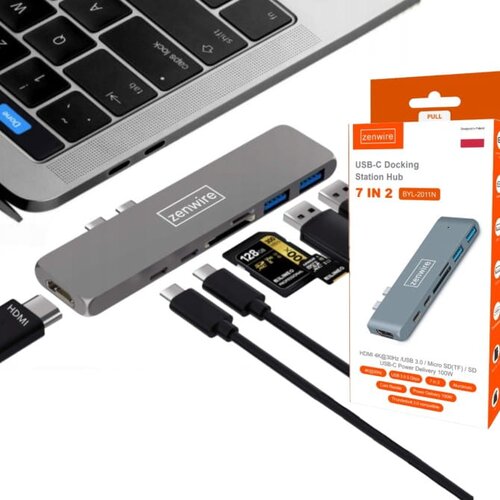 Zenwire 7v1 HUB USB-C HDMI 4K SD Thunderbolt 3.0 adapter USB 3.0 za Macbook Pro Air M1 M2 M3 M4 BYL-2011N, (5000187765) Cene