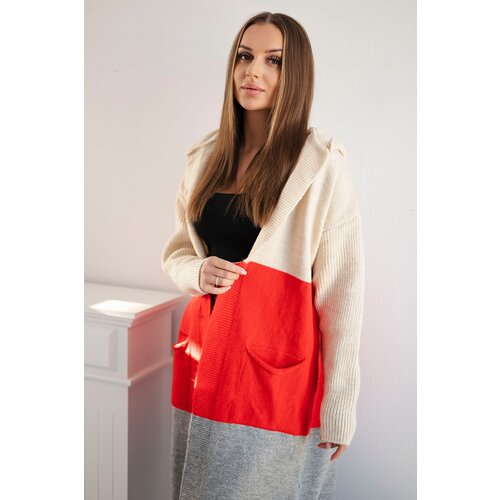 Kesi Striped Hooded Sweater Beige+Red+Pink Slike