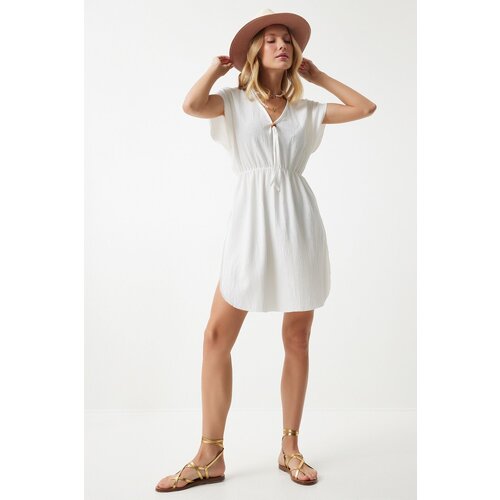 Women's Ecru Knitted Beach Dress Slike