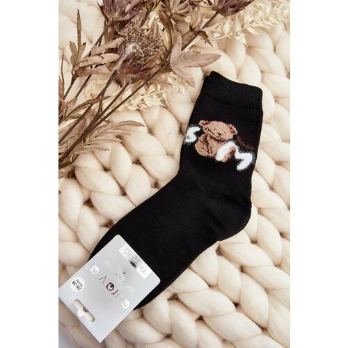 Kesi Warm cotton socks with teddy bear, black Slike