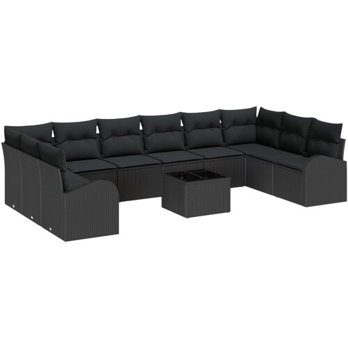 vidaXL 11 kom. vrtna garnitura s jastucima pijesak poli ratan, 2-sjedna vrtna sofa s pohranom i jastucima crni poli ratan Cijene