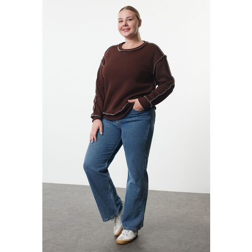 Trendyol Curve Brown Crew Neck Low Sleeve Knitted Sweatshirt Slike