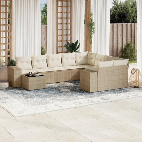 VidaXL 10-dijelni set vrtnih sofa s jastucima bež od poliratana Slike