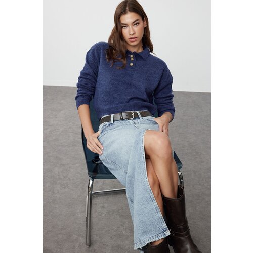 Trendyol indigo soft textured basic knitwear sweater Cene