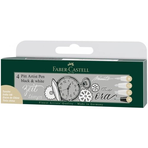  Umjetnička pera Pitt crna i bijela - 4 delni set (umjetnička pera Faber) Slike