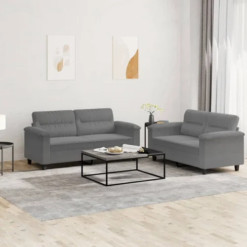  2-dijelni set sofa s jastucima tamnosivi od mikrovlakana