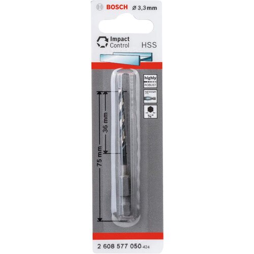 Bosch hss spiralna burgija sa &amp;scaron;estostranim prihvatom 3,3 mm 3.3 x 36 x 75 pakovanje od 1 komada - 2608577050 Slike