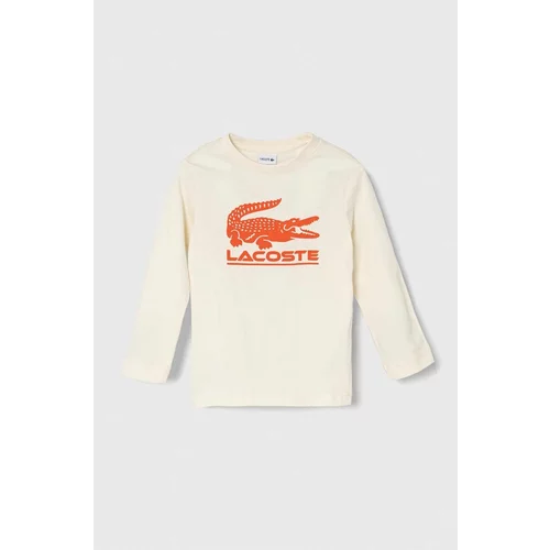 Lacoste Dječja pamučna majica dugih rukava boja: bež, s tiskom