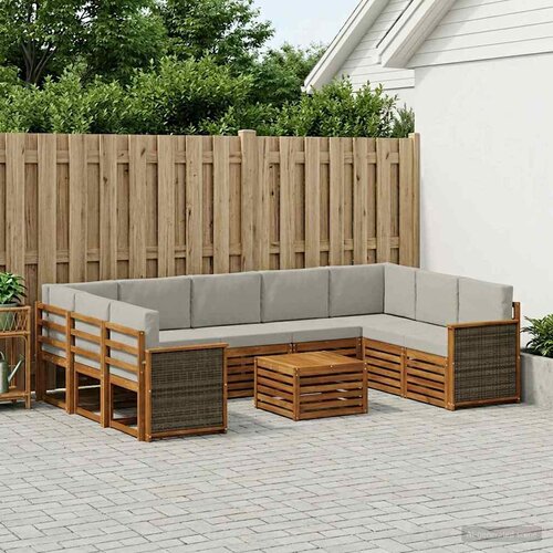  Set vanjskih sofa 10 kom. Prirodna i svjetlosiva Slike