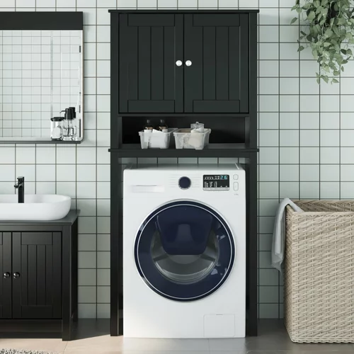 vidaXL Omarica za pralni stroj BERG črna 76x27x164,5 cm trden les