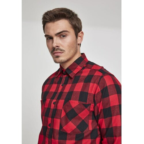Urban Classics Side-Zip Long Checked Flanell Shirt blk/red Cene