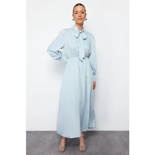 Trendyol Light Blue Collar Tied Straight Woven Dress